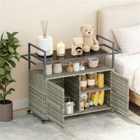 Outdoor rattan table, bar counter table, service cart, trolley, storage rack (Color: Mixed Gray)