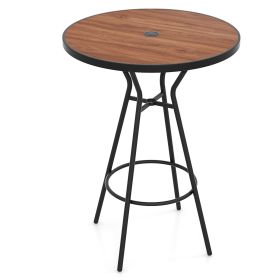 28 Inches Outdoor Bar Table with Wood-Like Tabletop for Backyard Garden (Color: Natural & Black)