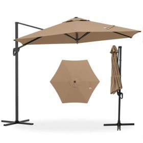 9x8.2FT Cantilever Patio Umbrella, Double-Tier Vented Offset Umbrella for Garden Pool-Brown (Color: brown)