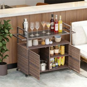 Outdoor rattan table, bar counter table, service cart, trolley, storage rack (Color: Mixed Brown)