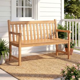 51/62inch Teak Outdoor Porch Bench 3-Seat Solid Wood Garden Patio Bench with Armrests (Color: Natural-S)