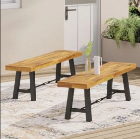 Outdoor Acacia Wood Dining BENCH Sets of 2 (Color: as Pic)
