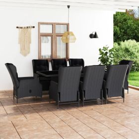 9 Piece Patio Dining Set with Cushions Poly Rattan Dark Gray (Color: Grey)