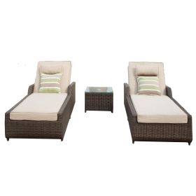 Direct Wicker Outdoor Patio Adjustable Backrest Rattan Chaise Lounge Set with Cushions (Color: brown)