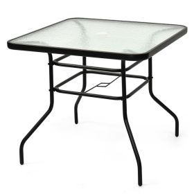 32 Inch Patio Tempered Glass Steel Frame Square Table (Color: Black)