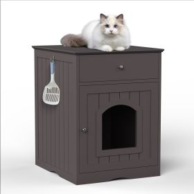 Wooden Pet House Cat Litter Box Enclosure with Drawer, Side Table, Indoor Pet Crate, Cat Home Nightstand (Color: brown)