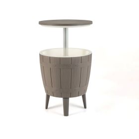 Outdoor Cooler Bar Table with Telescopic Tabletop for Beer and Wine (Color: Brown & White)