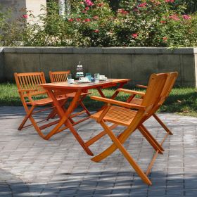 Foldable Patio Dining Set, 4 Folding Chairs & 1 Dining Table, Indoor and outdoor universal,Teak (Color: as Pic)