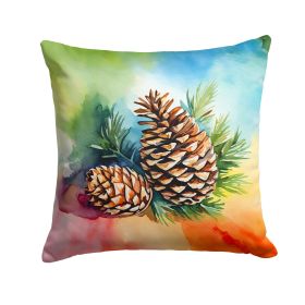 Maine White Pine Cone and Tassels in Watercolor Throw Pillow Machine Washable, Indoor Outdoor Decorative Pillow for Couch, Bed or Patio, 14Hx14W (default: Default)