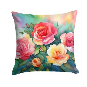 Oklahoma Roses in Watercolor Throw Pillow Machine Washable, Indoor Outdoor Decorative Pillow for Couch, Bed or Patio, 18Hx18W (default: Default)