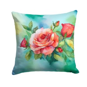 Oklahoma Roses in Watercolor Throw Pillow Machine Washable, Indoor Outdoor Decorative Pillow for Couch, Bed or Patio, 14Hx14W (default: Default)
