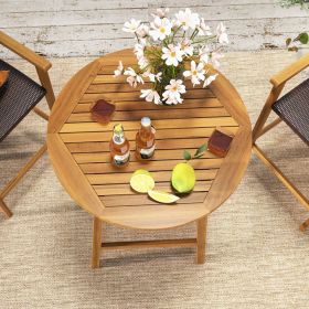 Bar Height Table with Umbrella Hole and Slatted Tabletop for Outdoors (Color: natural)