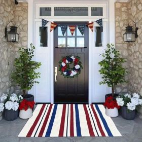 "American Flag Doormat - Patriotic USA Flag Welcome Mat, Non-Slip Indoor/Outdoor Front Door Rug, Veterans Day Gift, Porch Home Decor - Red White and B (Color: 30"x 18")