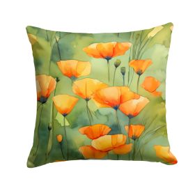 California California Poppies in Watercolor Throw Pillow Machine Washable, Indoor Outdoor Decorative Pillow for Couch, Bed or Patio, 14Hx14W (default: Default)