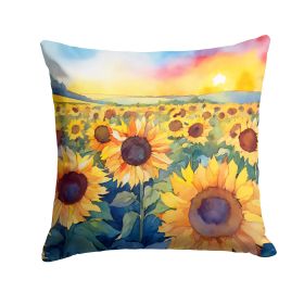 Kansas Sunflowers in Watercolor Throw Pillow Machine Washable, Indoor Outdoor Decorative Pillow for Couch, Bed or Patio, 18Hx18W (default: Default)