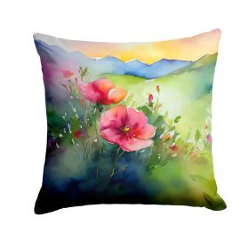 North Dakota Wild Prairie Roses in Watercolor Throw Pillow Machine Washable, Indoor Outdoor Decorative Pillow for Couch, Bed or Patio, 14Hx14W (default: Default)