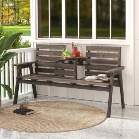 Outdoor Fir Wood Bench with Foldable Middle Table (Color: Gray)
