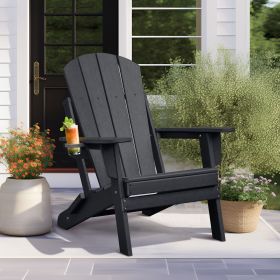 Patio Folding Adirondack Chair Weather Resistant, Outdoor HDPE Foldable Lawn Chair (Color: Black)
