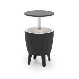 Outdoor Cooler Bar Table with Telescopic Tabletop for Beer and Wine (Color: Black & White)
