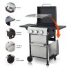 3-Burner Propane Gas BBQ Grill, SS Plancha, 36900BTU Output With Wire Enamel Cooking Grids For Outdoor Barbecue, Foldable Side Table, Hanging Basket