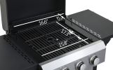 3-Burner Propane Gas BBQ Grill, SS Plancha, 36900BTU Output With Wire Enamel Cooking Grids For Outdoor Barbecue, Foldable Side Table, Hanging Basket,