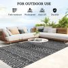 Reversible Outdoor Rug, Waterproof Plastic Straw with Carry Bag, 6' x 9', Black & Gray Geometric Wall