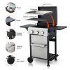 3-Burner Propane Gas BBQ Grill, SS Plancha, 36900BTU Output With Wire Enamel Cooking Grids For Outdoor Barbecue, Foldable Side Table, Hanging Basket,